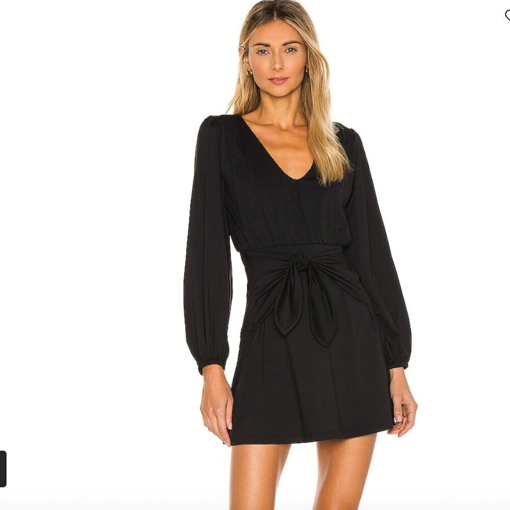 Susana Monaco Tie Panel Gathered Balloon Sleeve Black Dress Womens Small NWT